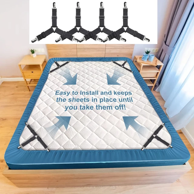Attaches de drap réglables 4 pièces, Clip de sangle de fixation triangulaire élastique pour draps, housses de matelas, coussins de canapé 3