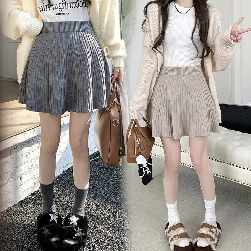 Maternity Knitted Wool Mini Skirt A- Line Autumn Winter Outerwear Versatile Women's Short Skirt Half-length Spring Summer