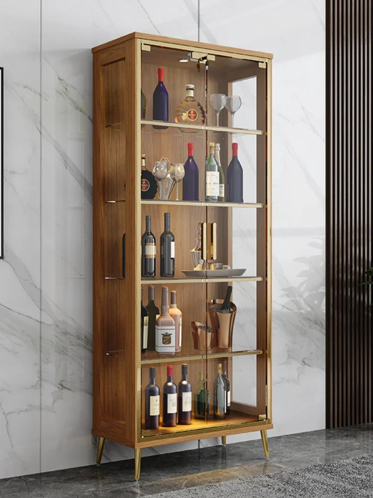 Luxury solid wood wine cabinet New Chinese living room against the wall Modern simple high-end household storage glass display c