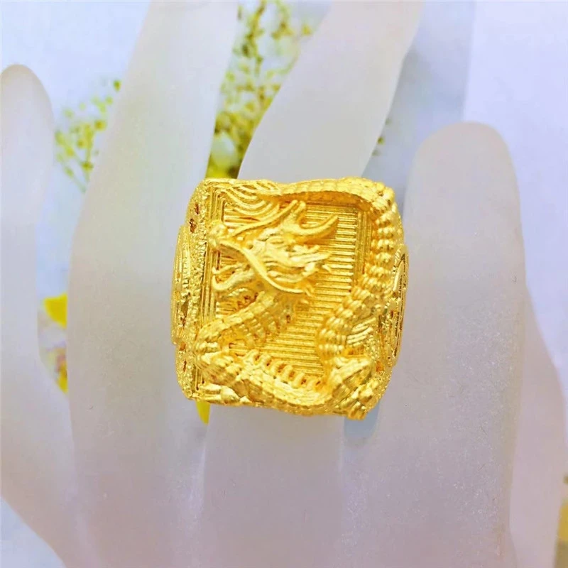 24k Gold Dragon Ring for Man Vietnamese Sand Gold Luxury Adjustable Ring Jewelry Male Wedding Birthday Fine Jewelry Gifts