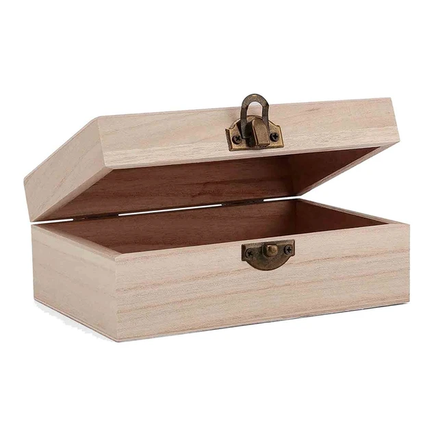 Wooden Box with Hinged Lid Keepsake Box Rectangle Plain Wood Box Front  Clasp - AliExpress