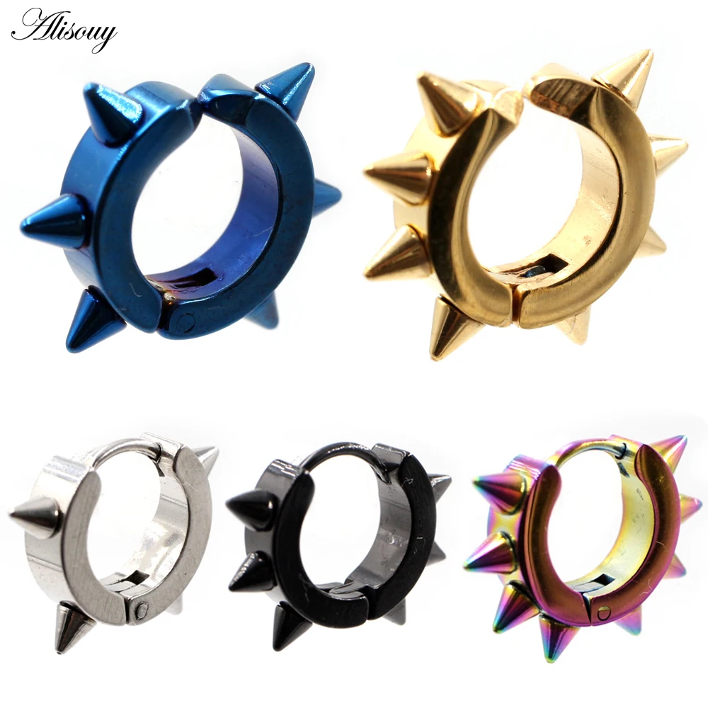 

Alisouy 2PCS Punk Hiphop Stainless Steel Rivet Tips Cone Spike Women Men Round Circle No Pierced Huggie Hoop Earrings Ear Clip