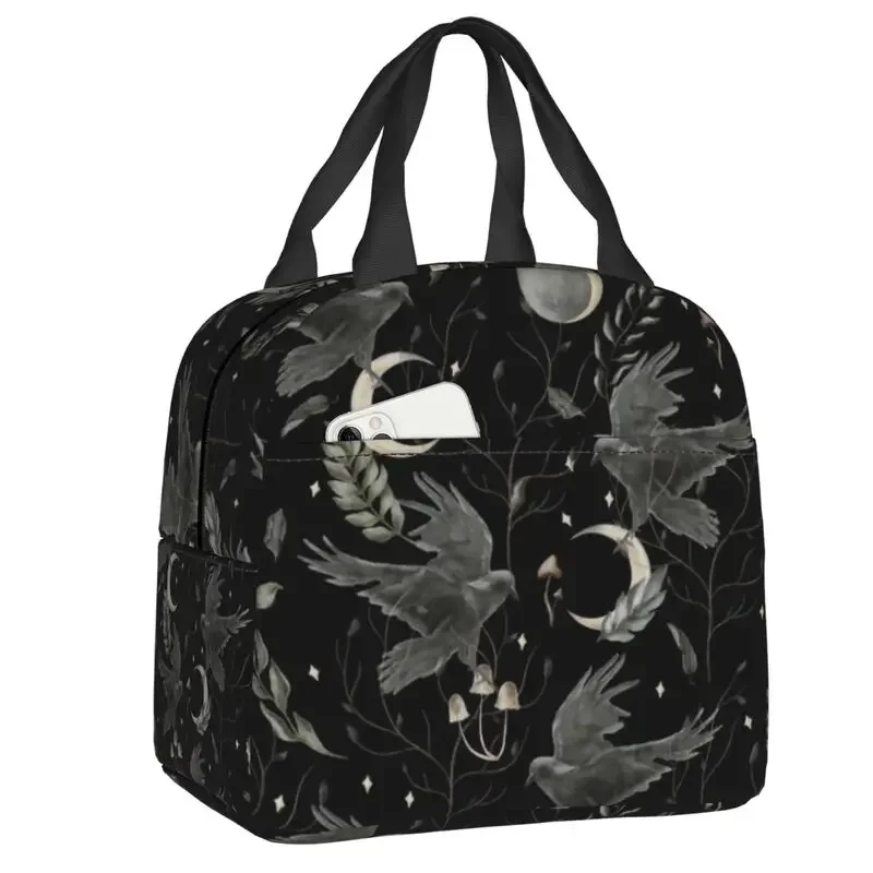 

Custom Crow Moon Lunch Bag Men Women Thermal Cooler Insulated Lunch Box for Student School Work Picnic Food Tote Bags