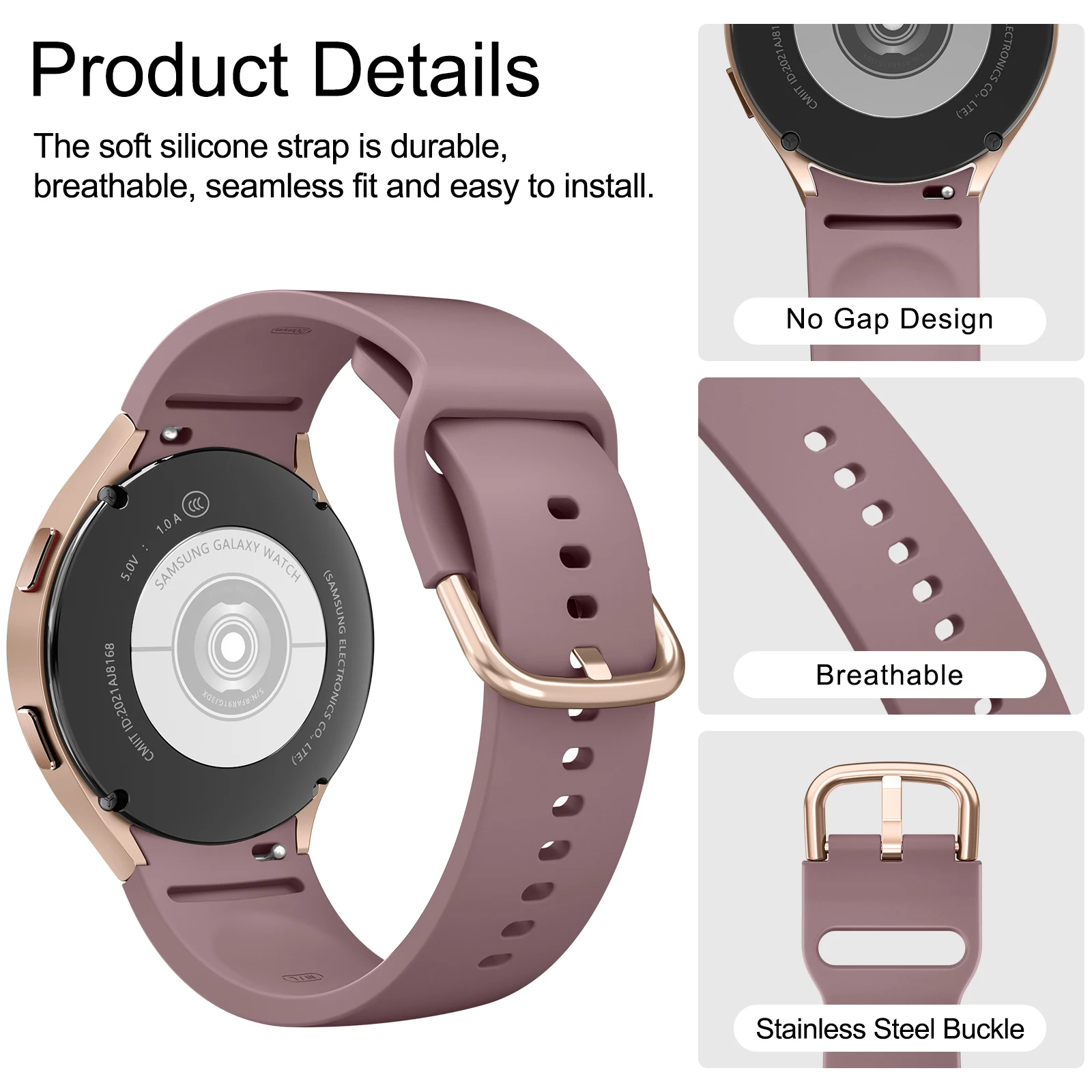 No Gaps Silicone Strap For Samsung Galaxy Watch 4 5 6 40mm 44mm/Watch 4 6 Classic 42mm 46mm 43mm 47mm/5 Pro 45mm Band Bracelet