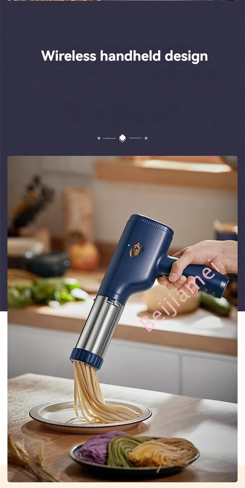 Description Picture 4 of itemElectric Handheld Pasta Maker Automatic Portable Noodle Machine Rechargeable Wireless One Button Control USB Charging