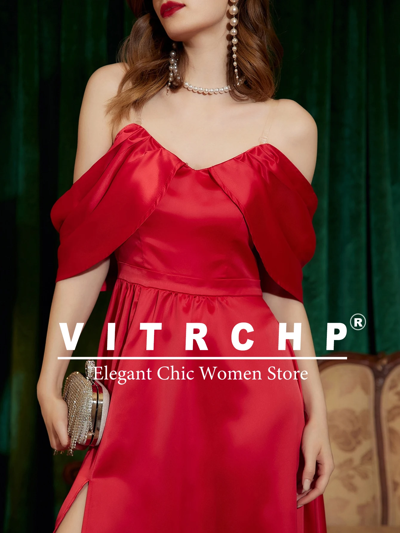 Satin Prom Dresses Women Off The Shoulder Evening Party Gown Side Slit Long Dress Evening dresses