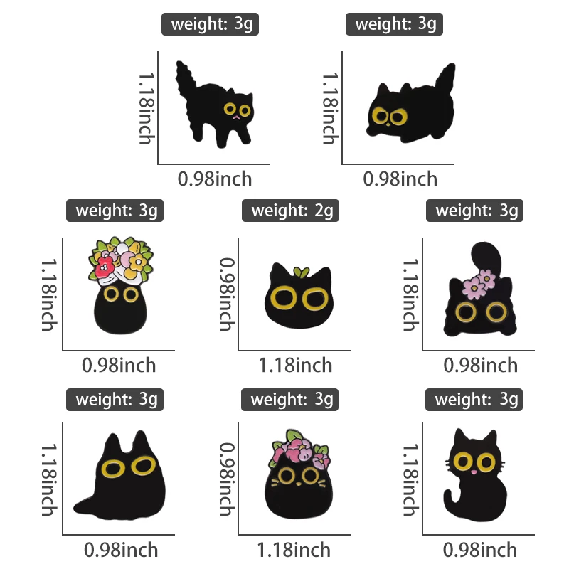 Schwarze Katzen Emaille Pins benutzer definierte große Augen Kätzchen Broschen Revers Abzeichen Blumen tier Cartoon lustige Schmuck Geschenk für Freunde – Detail 7