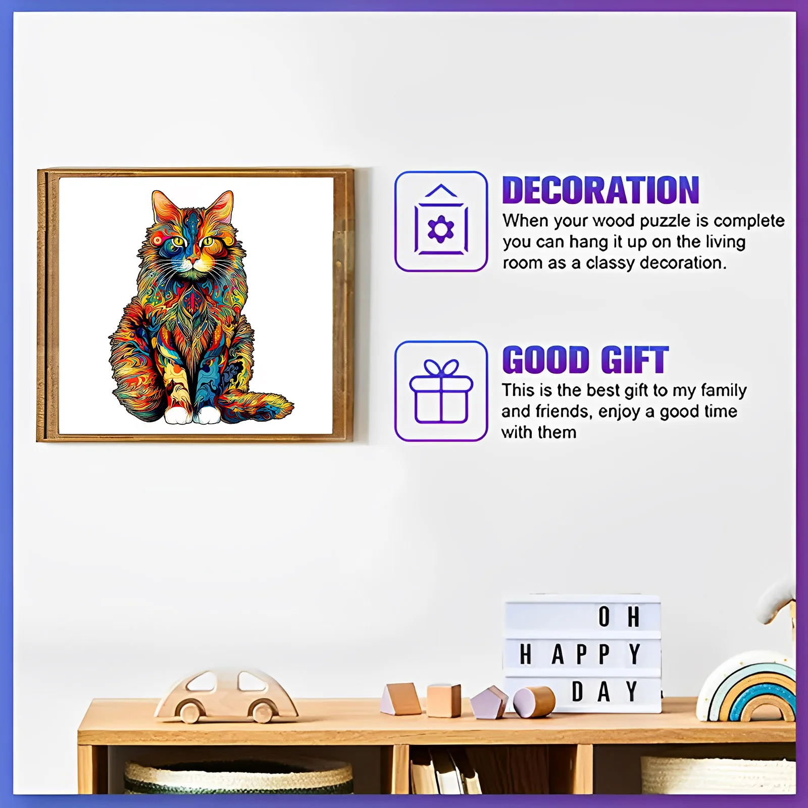 unique Cat Pattern Wooden Puzzle,Irregular Animal Shapes,  Leisure toys, The Gift for Halloween, Christmas, Birthday. 4