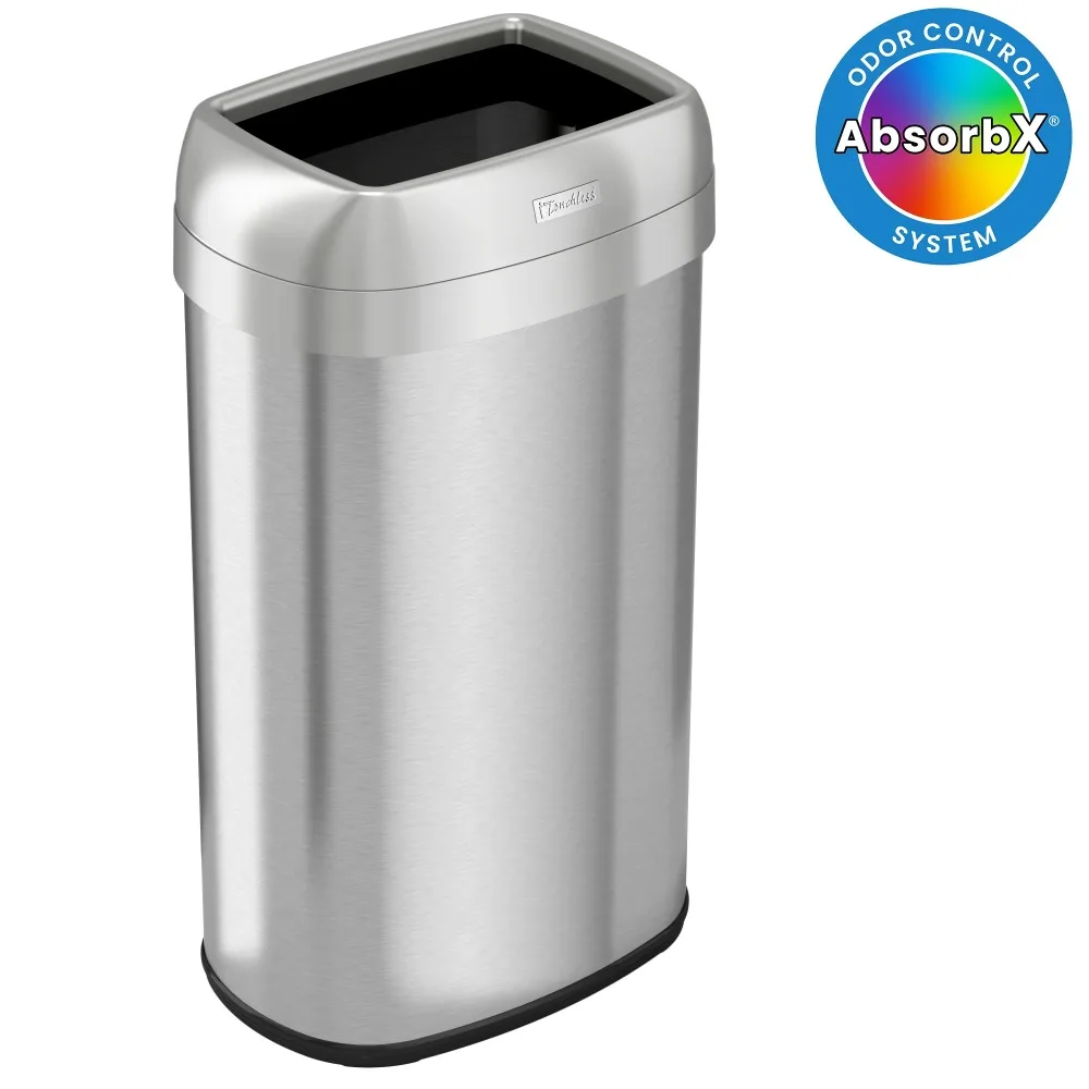 

Dual-Deodorizer Stainless Steel Trash Can 16 Gal. Brushed Steel Kitchen Dumpster Trash Cans for Bathroom Dump Litter Bins Bin