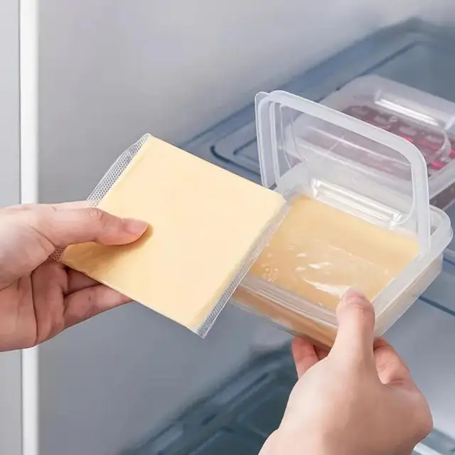  Contenedor de queso para refrigerador, contenedor de  almacenamiento de queso para refrigerador, soporte para queso en rodajas,  bloqueado y en cubos, contenedor de jamón negro y queso para refrigerador :  Hogar