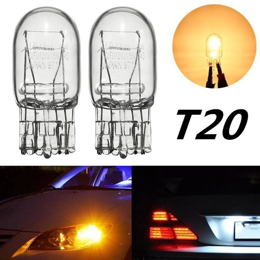 10x T20 7443 Signal Light W21/5W 3800K Halogen Bulb Clear Orange Daytime Running Lights Turn Stop Brake Tail Bulb DRL Bulbs 2