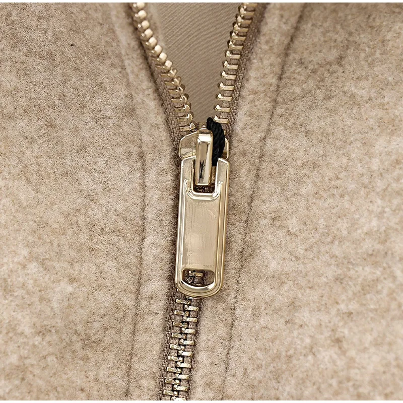 Vintage Women's Khaki Bomber Jacket Stand Collar Zipper Pocket Long Sleeve Short Coats Female 2025 Spring Thick Warm Outwear New