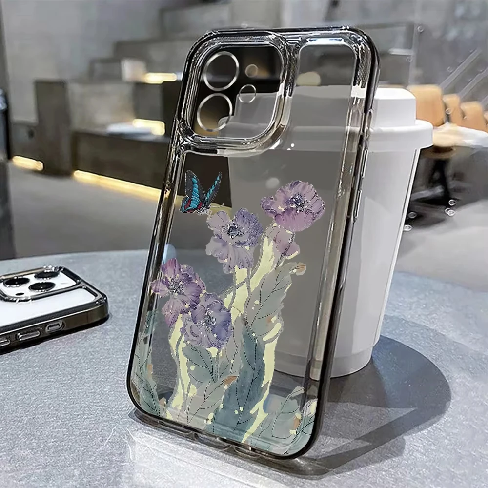 Elegant Rose Flower Pattern Clear Phone Case with Protective Bumper Cover