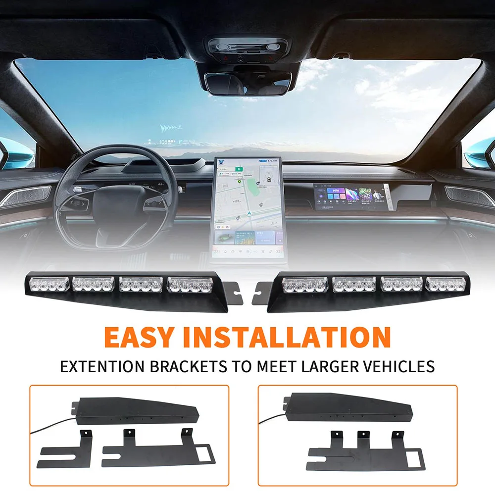 LED 비상 경고등 스트로브 바, 내부 앞 유리 경고 깜박임, 자원 봉사 소방관 차량, 12V, 24V, 40W
