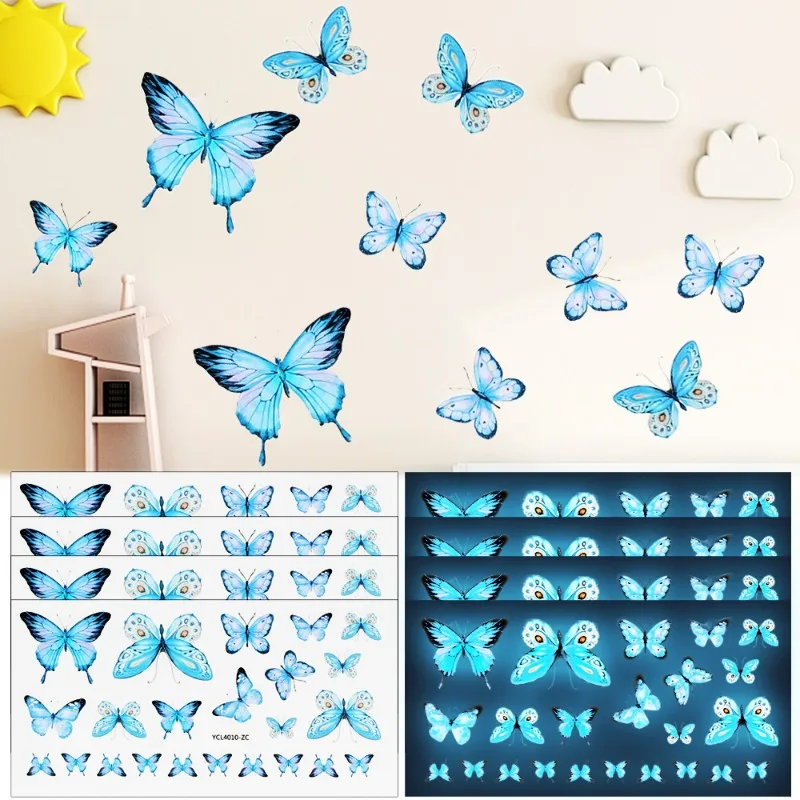 Creative Luminous Wall Sticker luminous wall stickers 1-10sheets Blue Butterfly Wallpaper Living Kids Room Decoration DIY Modern Art Home Decor Supplie