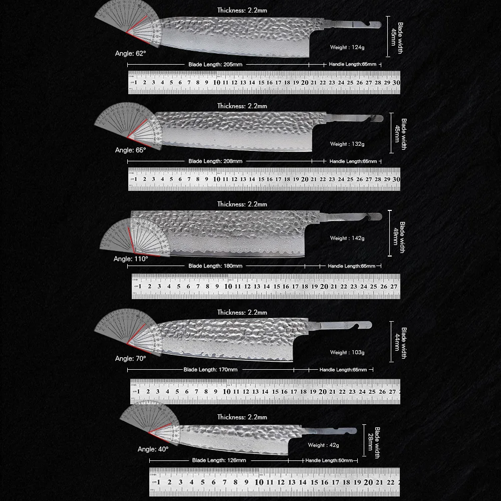 TURWHO Japanese Chef Knife Blank Blade DIY Hand Forged Damascus Steel VG10 Core Kitchen Knives Set Knife Making Tools No Handle