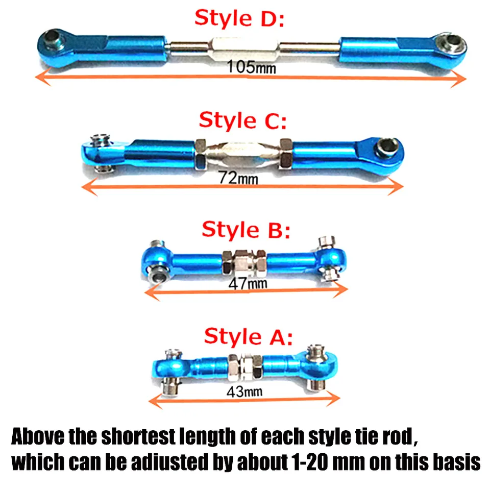 Servos Link Set 6 Tiranti Sterzo In Lega Alluminio 47-57mm Per Auto RC HSP 1/10 – 5 Colori - 5