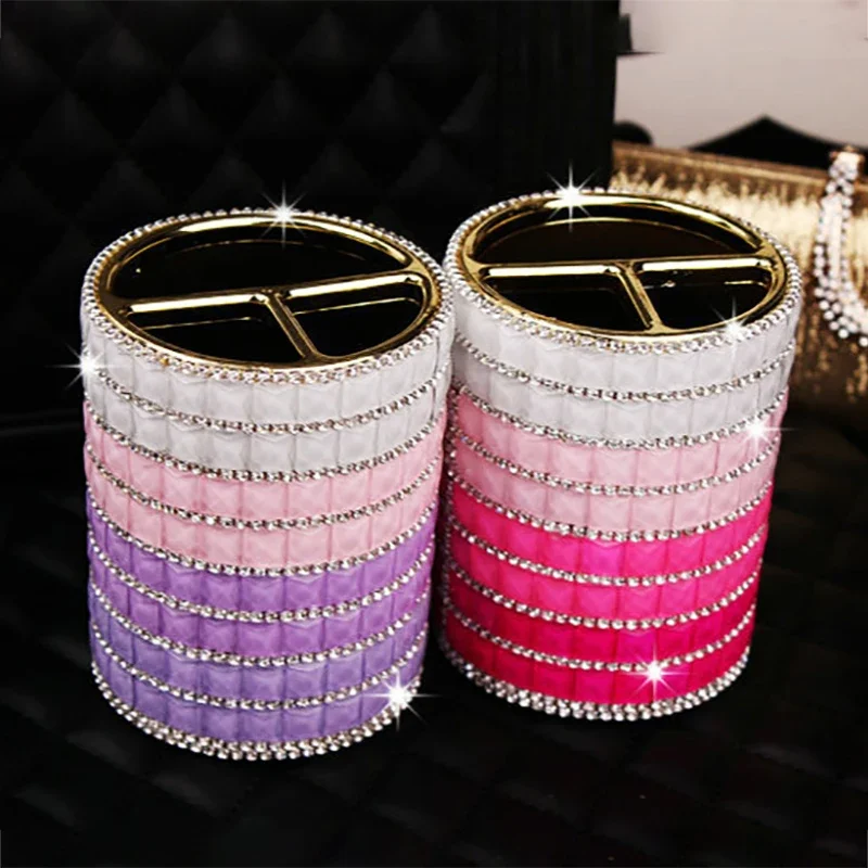 Rhinestones Pencil Storage Box Bling Diamond Pen Holder Beauty Brush Storage Bucket Desktop Makeup Organizer Office Supplies 3