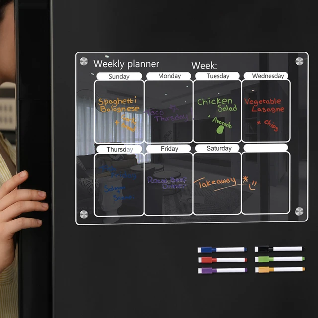 Tableau magnétique transparent pour réfrigérateur, calendrier