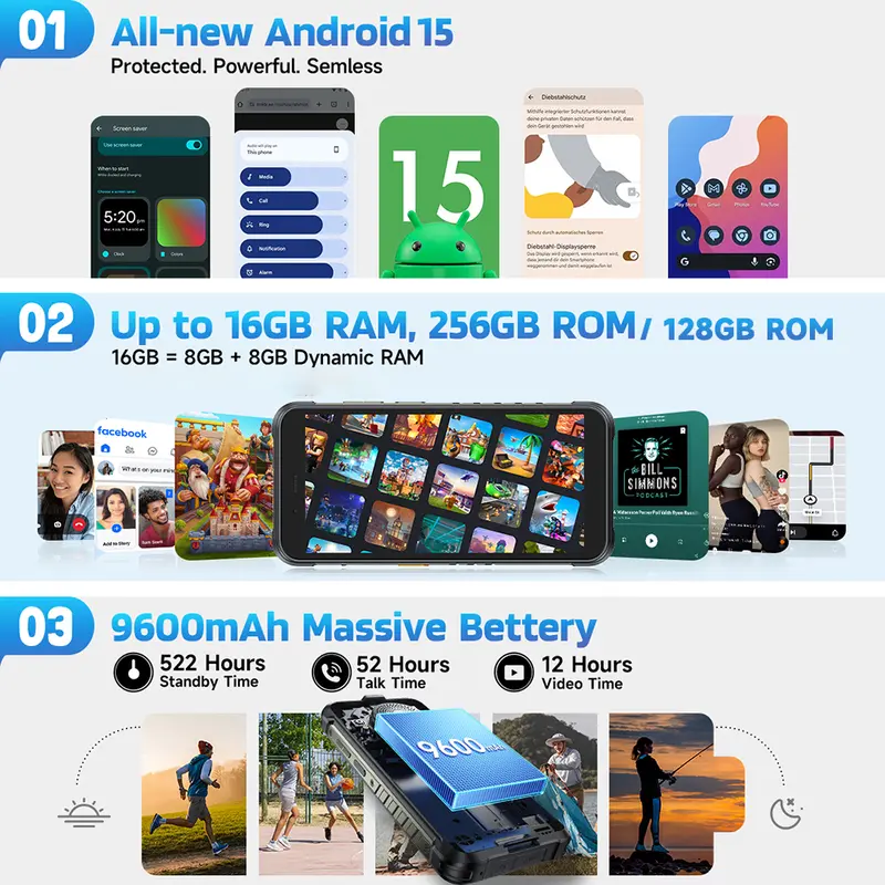 Ulefone RugKing 4G Rugged Phone Android 15 Up to 16GB+256GB AI Smartphone 9600mAh Waterproof 5.99" 50MP NFC Global Version 126dB - Image 5