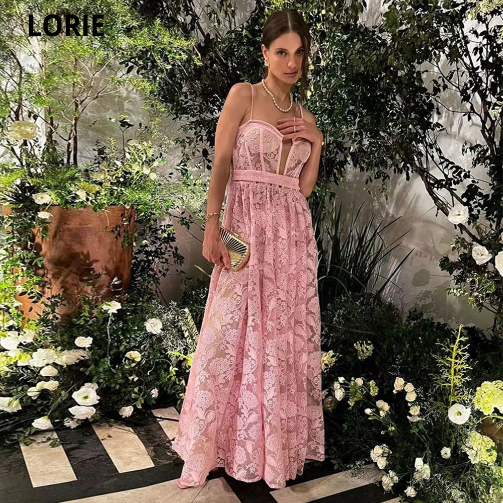 

LORIE Spaghetti Straps A-line Prom Dresses Floor Length Vestido Novia Longue Robe De Soiree Sweetheart Lace Vestidos De gala