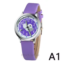 7 Colors Sweet Love Dial Crystal Children's Watch Casual Leather Quartz Luminous Kids Clock Boys Girls Christmas Gifts