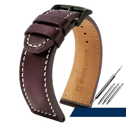 Luxurious Genuine Leather Watch Strap - Soft & Comfortable 22mm Band for Men (Brown black)