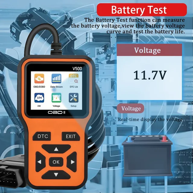 Car OBD2 Scanner Diagnostic Tool Code Reader, Car Voltage Tester Engine Fault Code Scanner, Charging Tester Diagnostic Tool V500 4