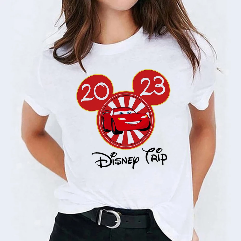 

Disney Cars 2023 Women's Clothes Fashion Classic Cartoon Lightning McQueen Print T-shirt Casual Travel Ladies Shirt Dropshipping