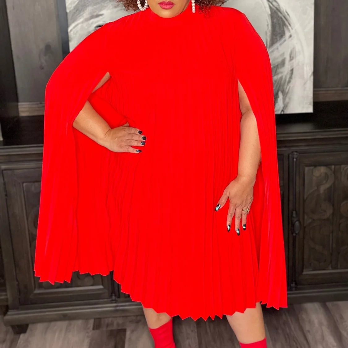Plus Size Loose Elegant Dress Women Long Sleeve Pretty Cloak Female Casual Wide Ruffle Gowns 2023 Summer New In Party Dress