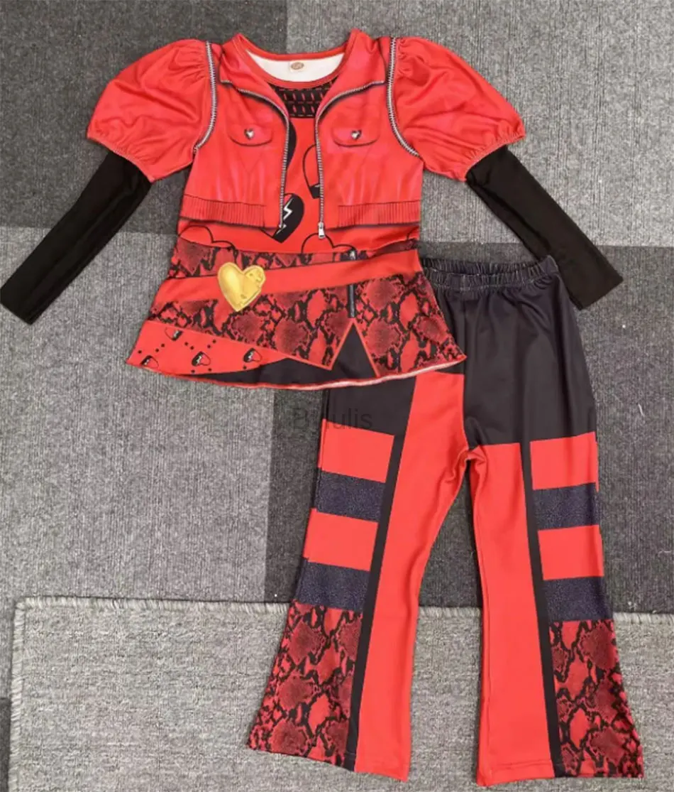 Girls D-Descendants 4 Costume Kids Cosplay Movie Red Clothes Outfit Birthday Party Queen Dress