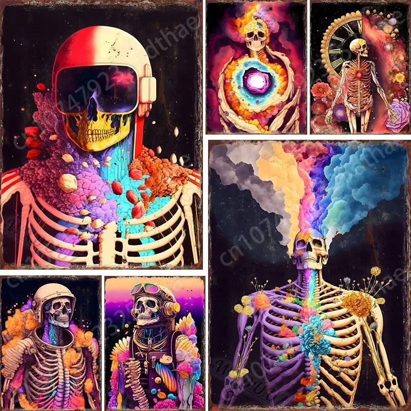 

Psychedelic Skull Picture 80s Retro Style Metal Signage Tin Posters For Living Room Club Wall Art Home Decor Aesthetics Gift