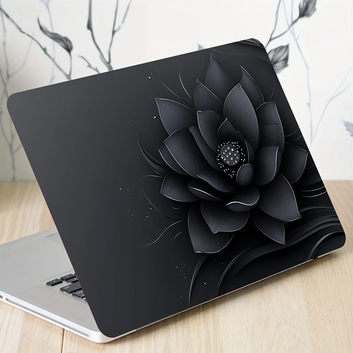 2피스 노트북 케이스 블랙 로터스 스티커, HP, Dell, , Apple, Asus 노트북용 스크래치 방지 DIY 아트 케이스 - 간편