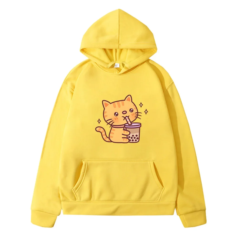 Nutella Yellow Cat Drink Pearl Milk Tea Kawaii/Cute Cartoon Stampato Abbigliamento Per Bambini Moda Bambini Sudaderas Felpa Con Cappuccio Manica Lunga