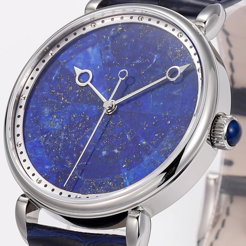 HUASUO 41mm Luxury Natural Lazurite Dail Men's Watch EAT 2892 Automatic Mechanical Movement Sapphire Crystal 5Bar Waterproof
