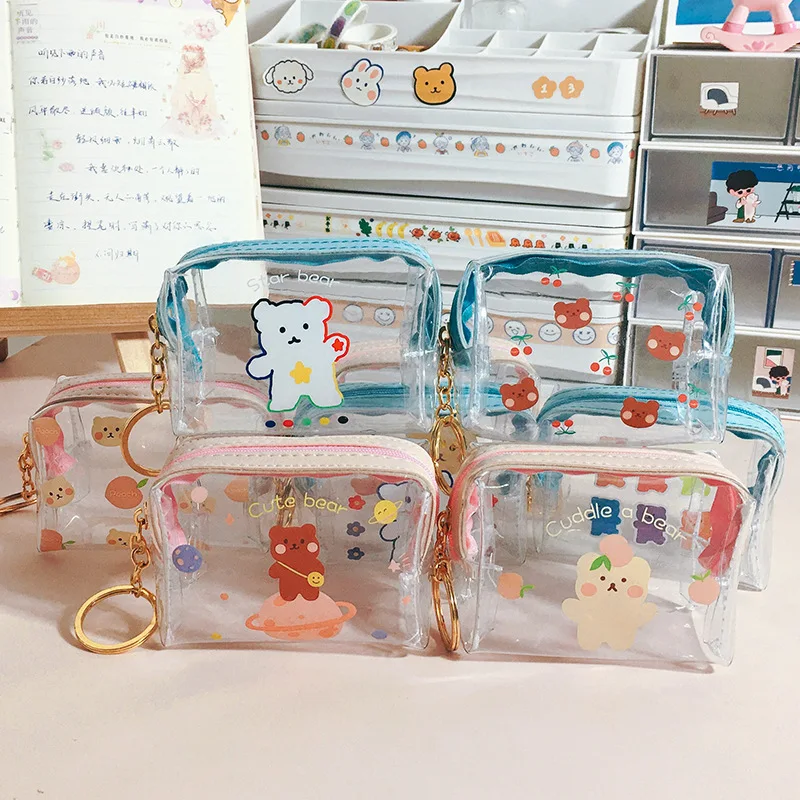 

Transparent Coin Purses Lovely Keychain Jelly Wallet Kids Cartoon Design PVC Mini Zipper Pouch Cute Bear Money Storage Bag