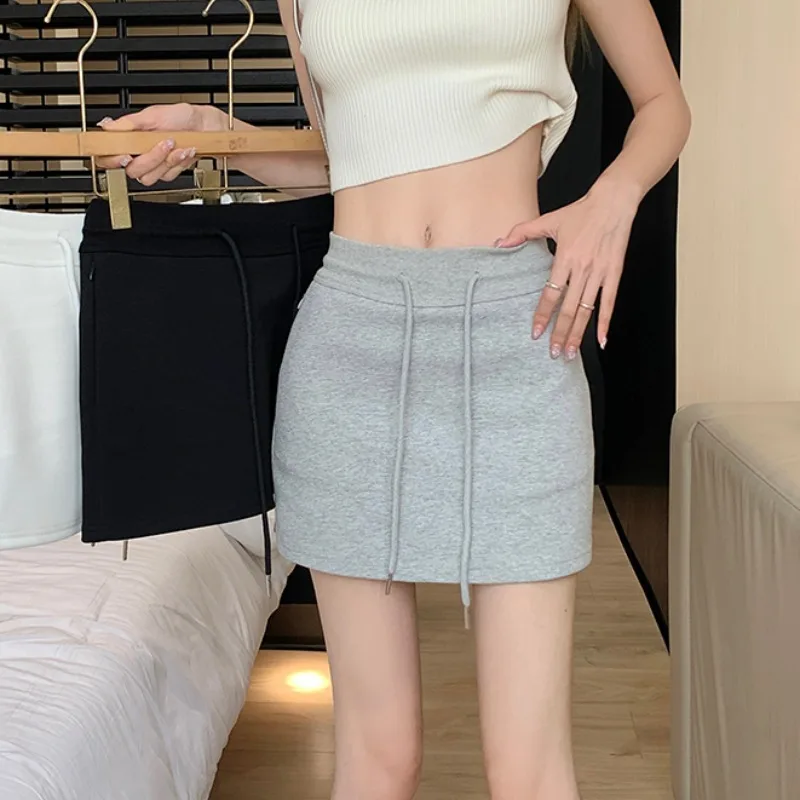 Pure Wind Hot Girl Draw Rope Sports Skirt Girl High Waist All Match Hip Skirt