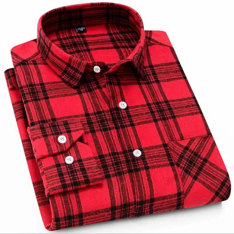 Men's Pure Cotton Plaid Long Sleeve Oversized Casual Shirt - Autumn Collection, Regular Fit