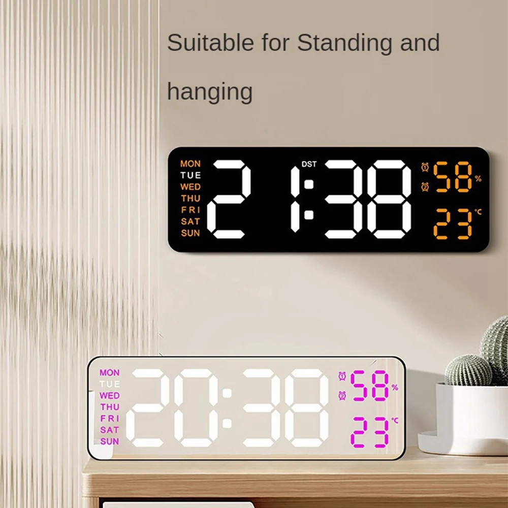 Large Digital Wall Clock Temperature Humidity Week Display LED Electronic Table Clock 12/24H Alarm Clocks Memory/Snooze Function digital wall clock