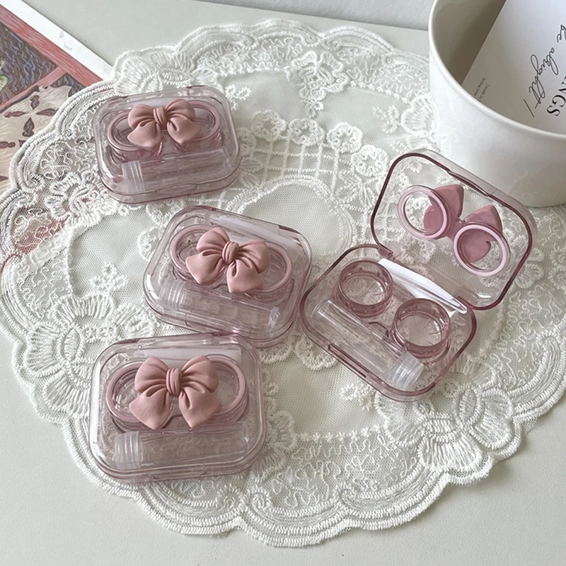 1Set Transparent Liebe Bogen Kontaktlinsen Fall Kontaktlinsen Fällen Mädchen Tragbare Schönheit Schüler Box Lagerung Augen Pflege Container Box – Detail 3