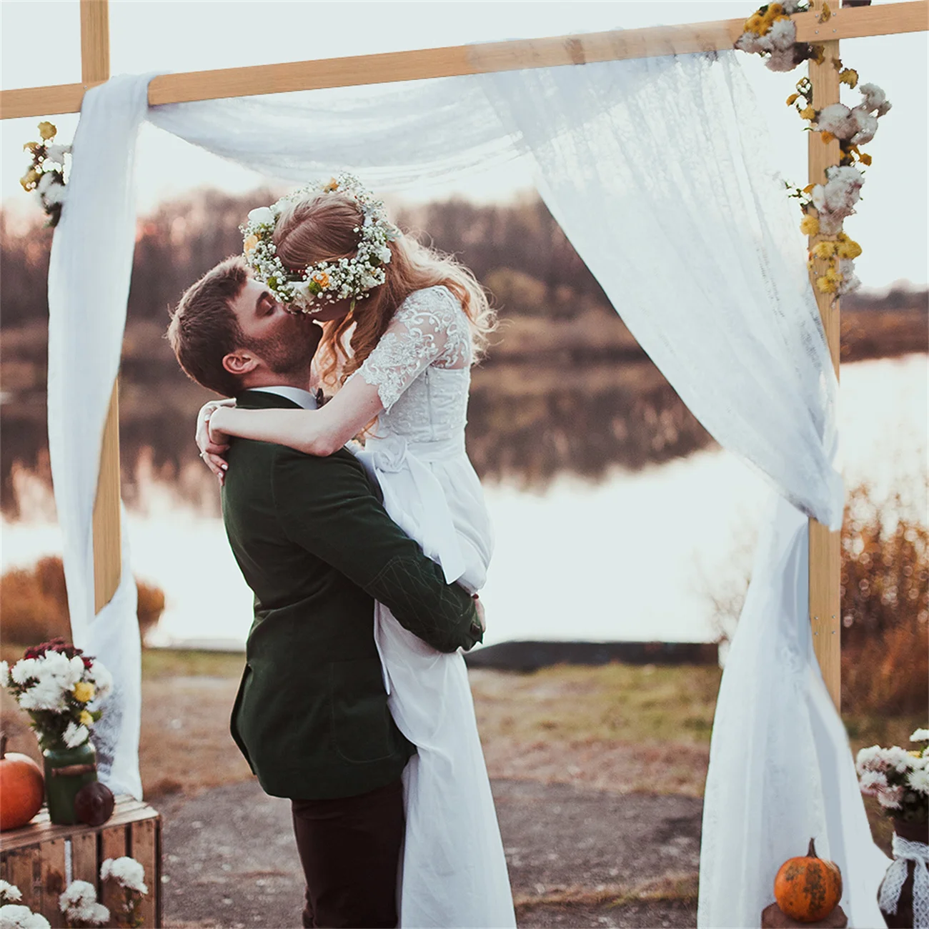 10 feet x 10 feet Garden Wooden Wedding Ceremony Arch Backdrop Frame Stand Flower Archway Stand for Party, Bridal Shower, Patio