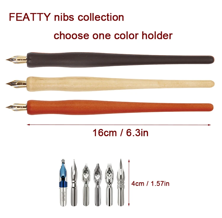 FEATTY Federkollektion mit Holzhalter, 3 Farben zur Auswahl, für Tauchstifte N09-A – Detail 1
