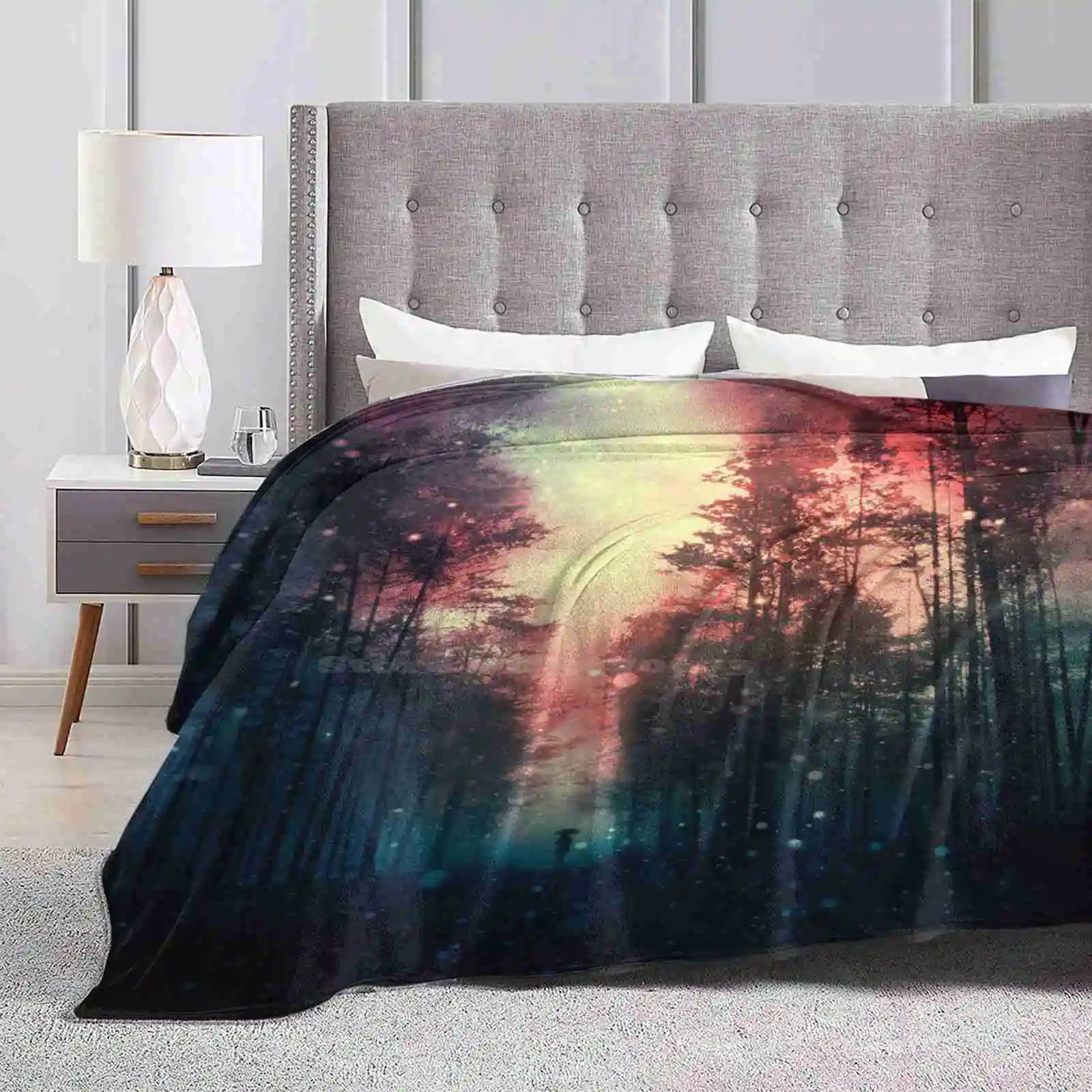 

Magical Forest Ii Trend Style Funny Fashion Soft Throw Blanket Landscape Scenery Fine Art Popular New Colorful Cool Sky Stars