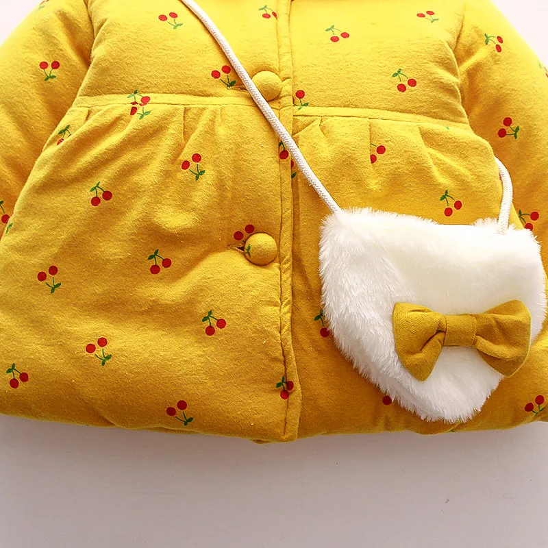Baby Girl's Cotton Jacket Cute Cherry Hooded Girl's Cotton Jacket For Autumn And Winter Warm Winter Clothing