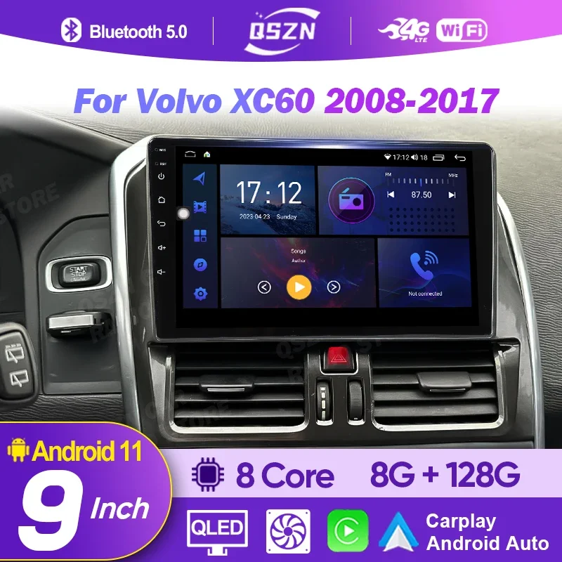 QSZN Android 13 Carplay For Volvo XC60 2008 - 2017 Car Radio  Multimedia Video Player 2Din Stereo 4G 2K QLED GPS DVD Navigation