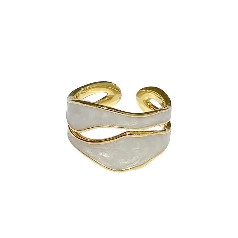 Vintage White Enamel Metal Irregular Shape Geometric Open Adjustable Ring for Women Girl Fashion Jewelry Birthday Gifts 6