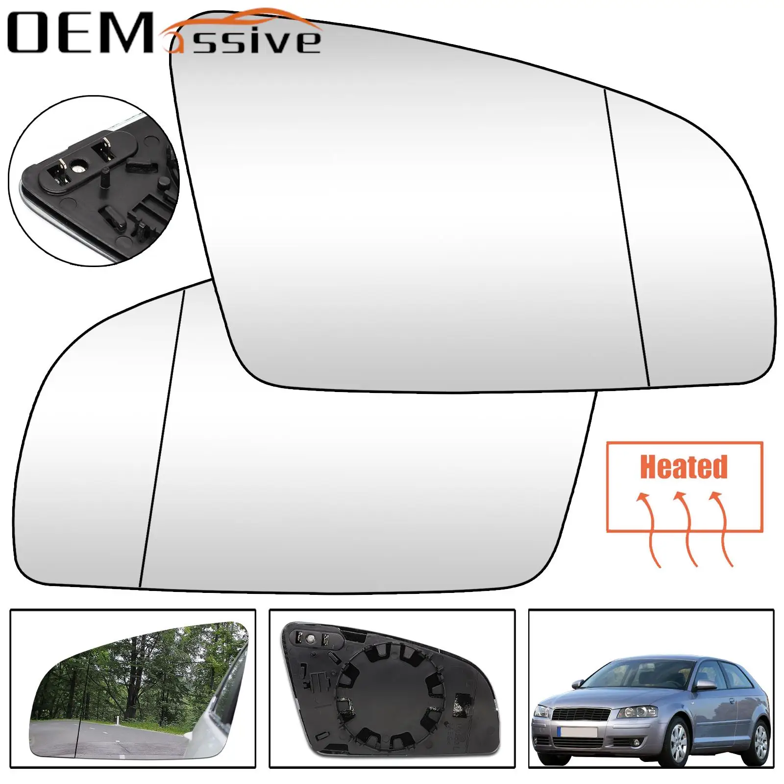 

For Audi A3 8P A4 A6 03-08 Left Right Side Wing Mirror Driver Passenger Side Heated Glass Aspherical Body Kit Exterior Car Parts