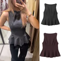 ETJ Fall/Winter 2025 New  Women's Fashion Elegant ruffled hem round neck sleeveless waist slim-fit top 4661124