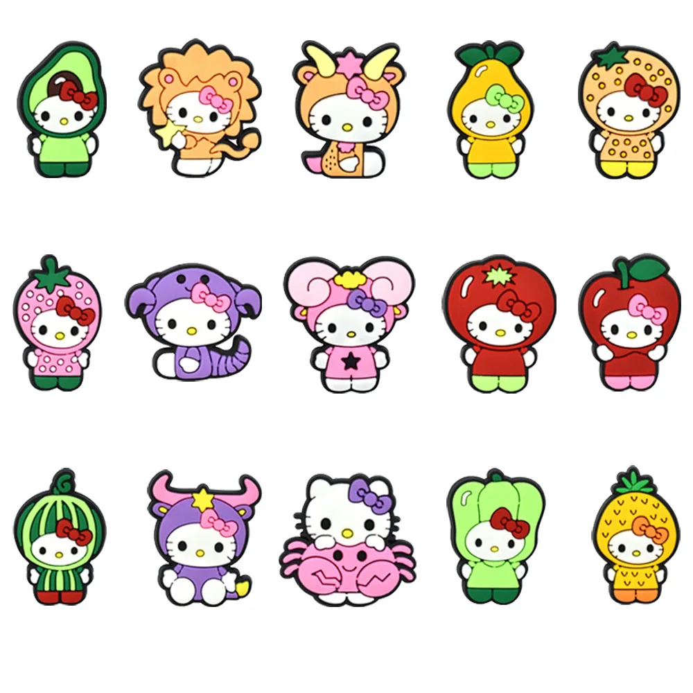 15Pcs Sanrio Headgear 키티 시리즈 슬라이드 샌들용 신발 참, 크리스마스 생일 선물용 PVC 신발 장식 액세서리