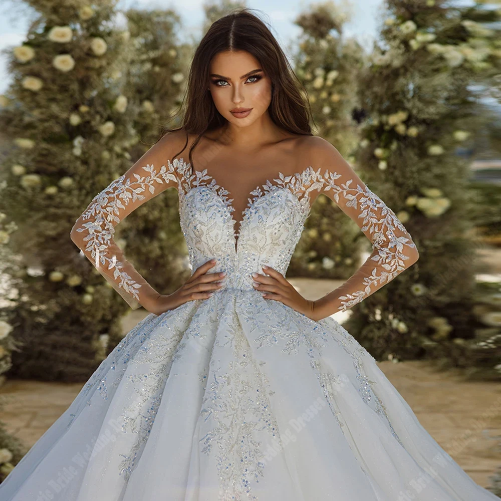 Beautiful V-Neck Women Wedding Dresses Long Sleeves A-Line Princess Bridal Gowns Gorgeous Beach Ball Vestido De Novia Customized 3